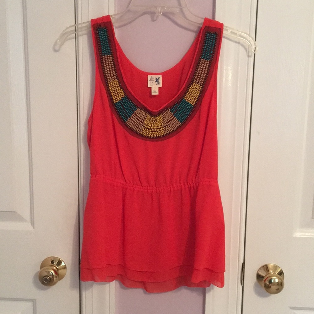 women’s small orange beaded tank top